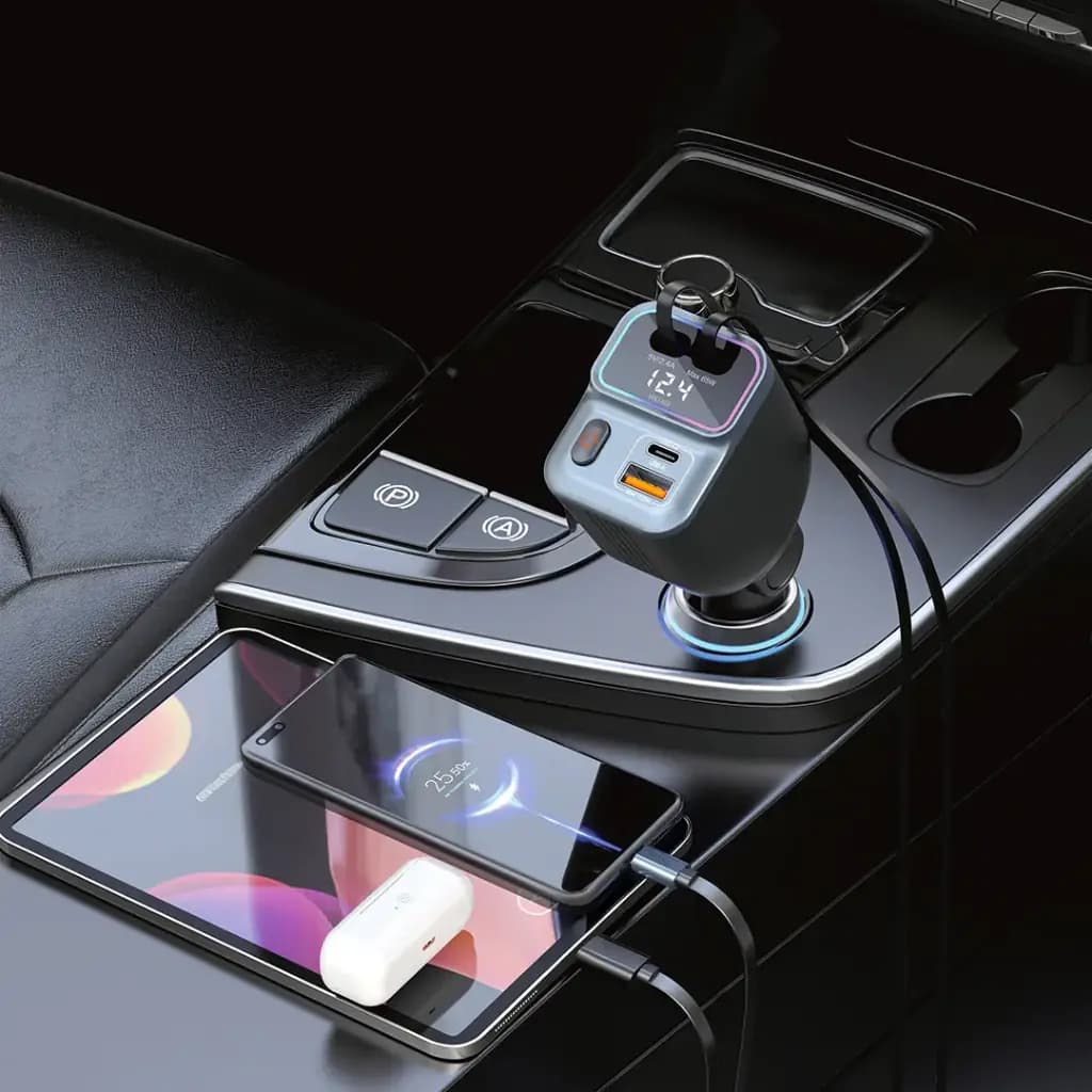 Porodo 65W Car Charger Dual Retractable Cable