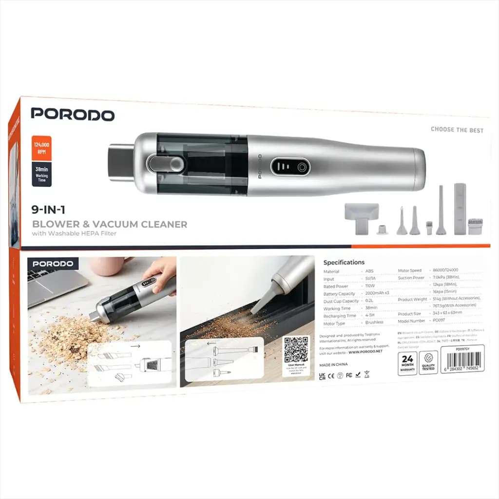Porodo 9-In-1 Blower & Vacuum Cleaner