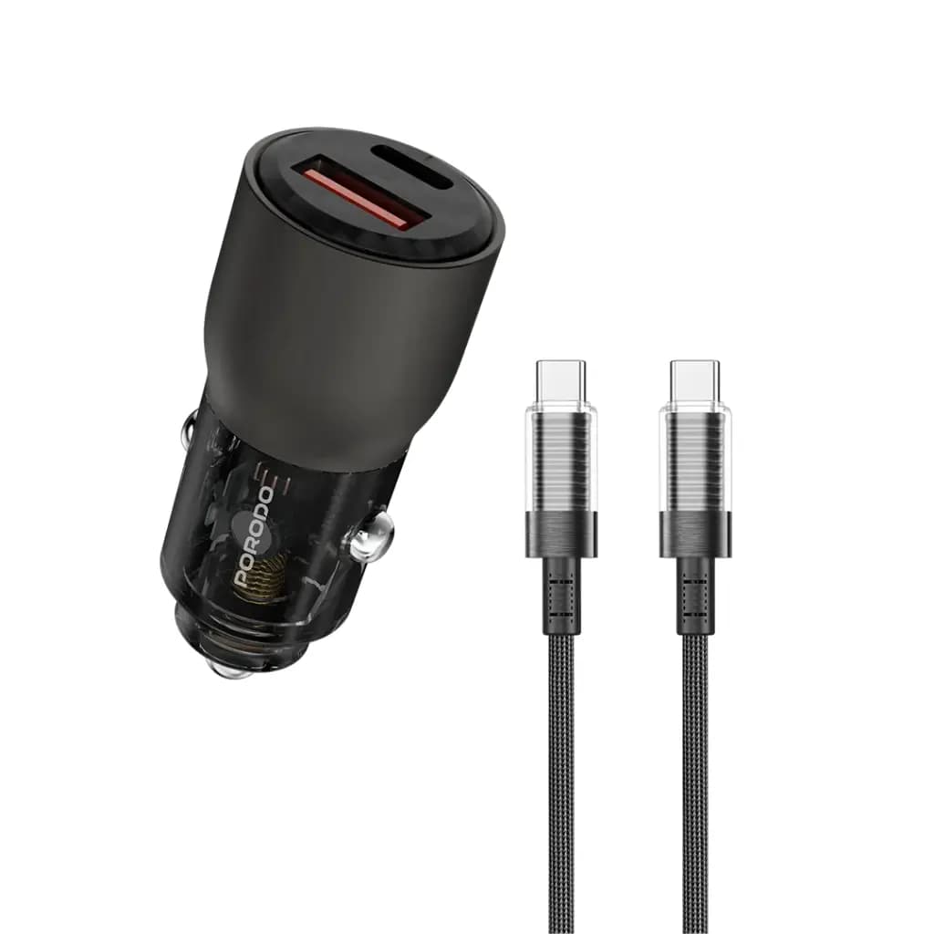 Porodo 95W Car Charger Transparent With 0.9M USB-C Cable