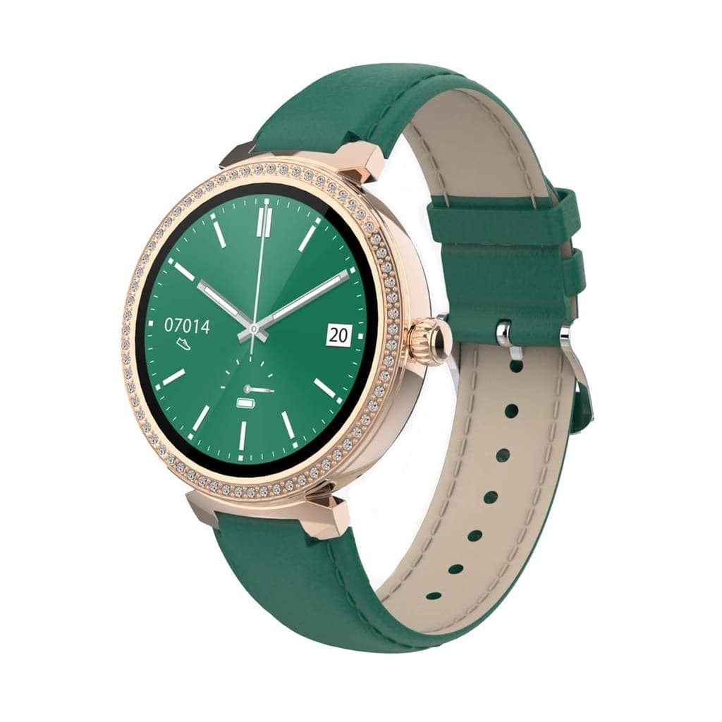 Green Leather Strap Analog Smartwatch
