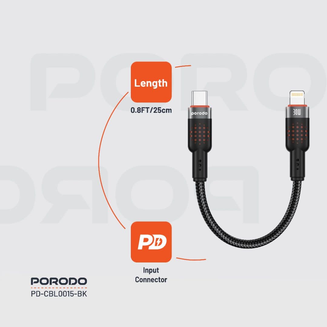 Porodo Braided Cable Type-C to Lightning