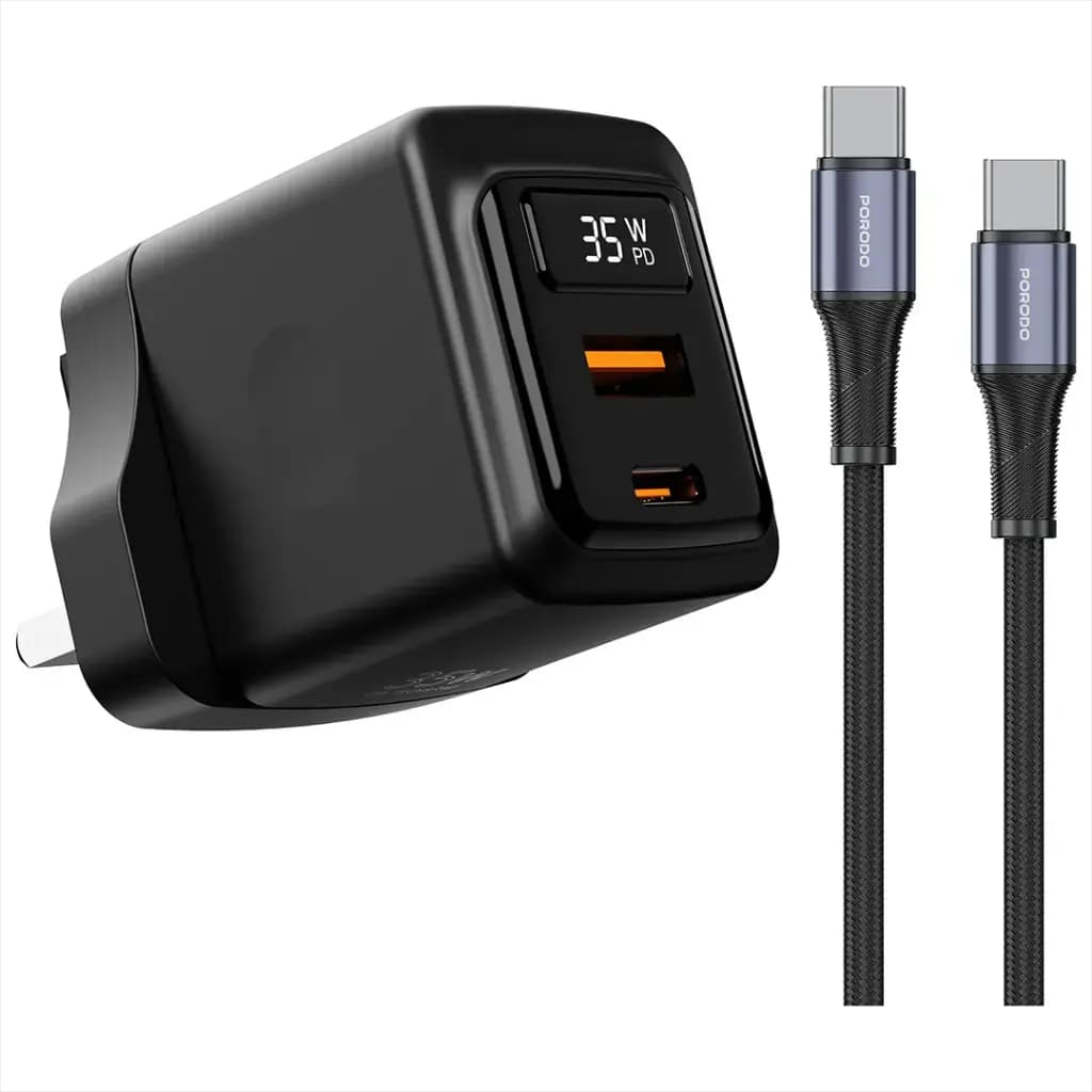Porodo GaN 35W Dual Port Wall Charger with Type-C To Type-C Cable