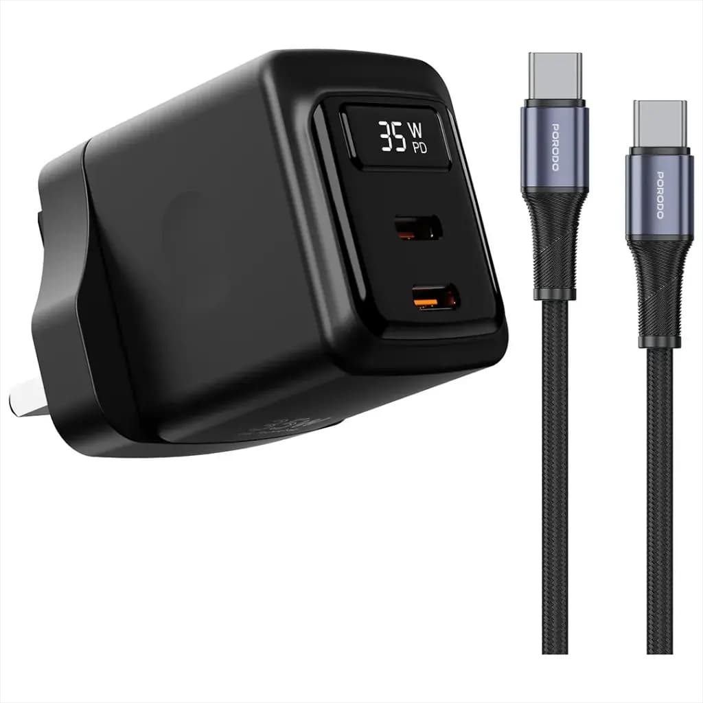 Porodo GaN 35W Dual USB-C Wall Charger with Type-C To Type-C Cable