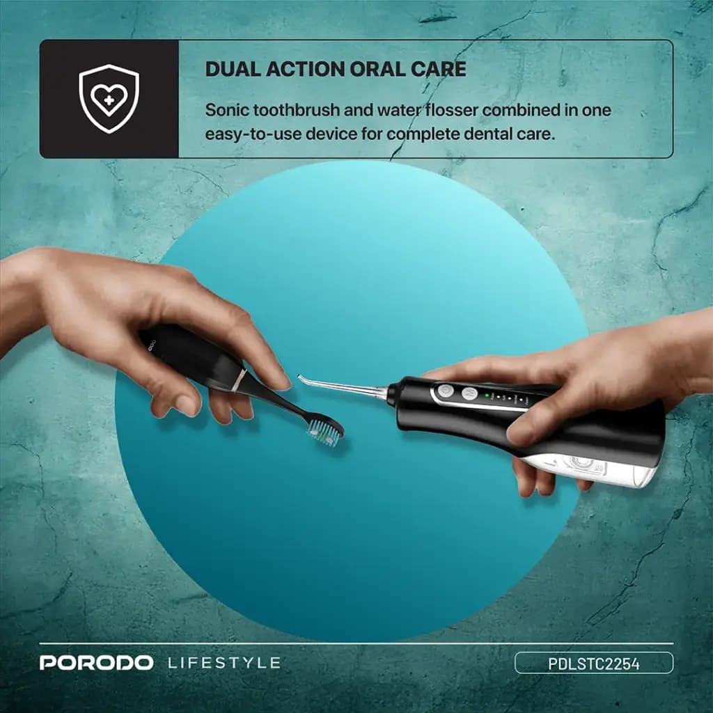 Porodo Lifestyle Ultimate Oral Care Duo Electric Toothbrush & Water Flosser Combo