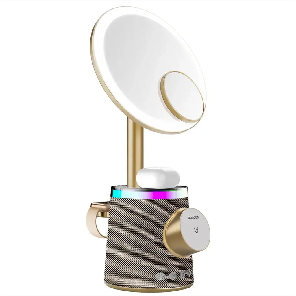 Porodo Makeup Mirror Wireless Charger & Speaker with RGB Lights