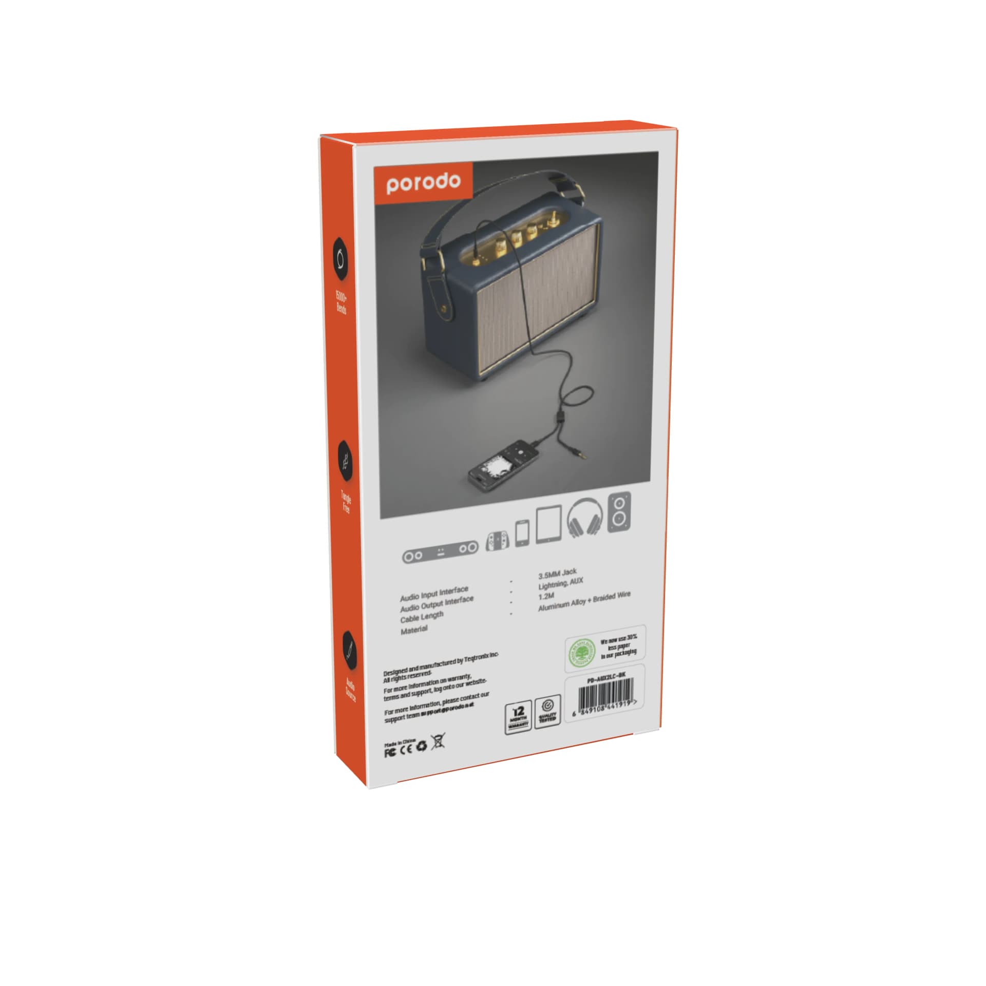 Porodo Multi-Device AUX 3.5mm to Type-C Cable 4ft/1.2m