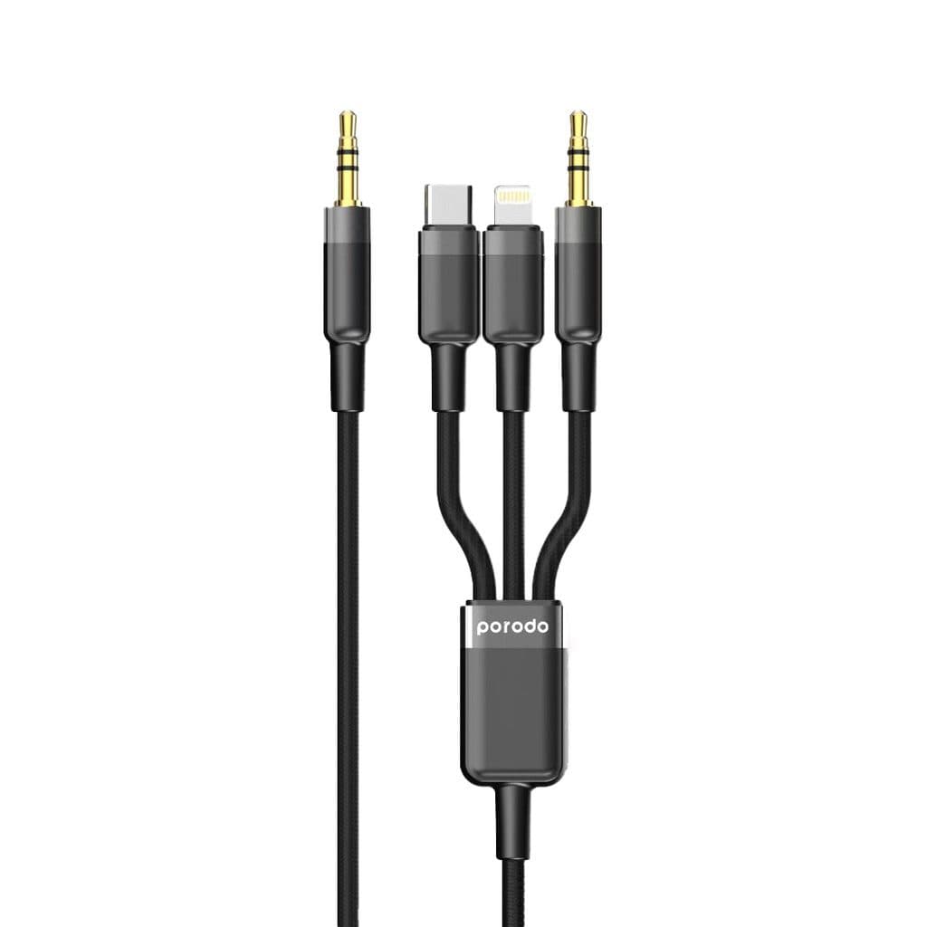 Porodo Multi-Device AUX 3.5mm|Type-C|Lightning Cable 4ft