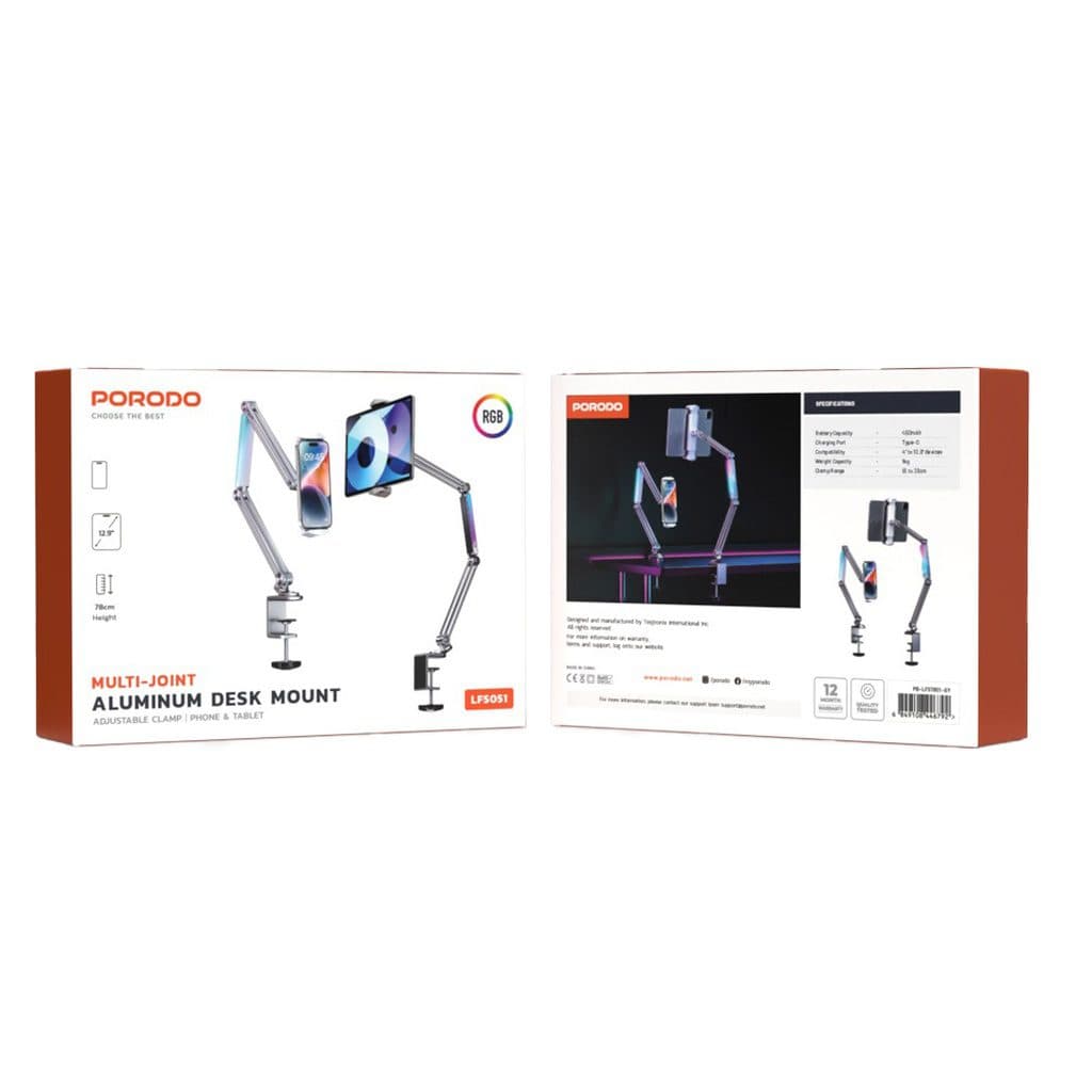 Porodo Multi-Joint Aluminum Desk Mount
