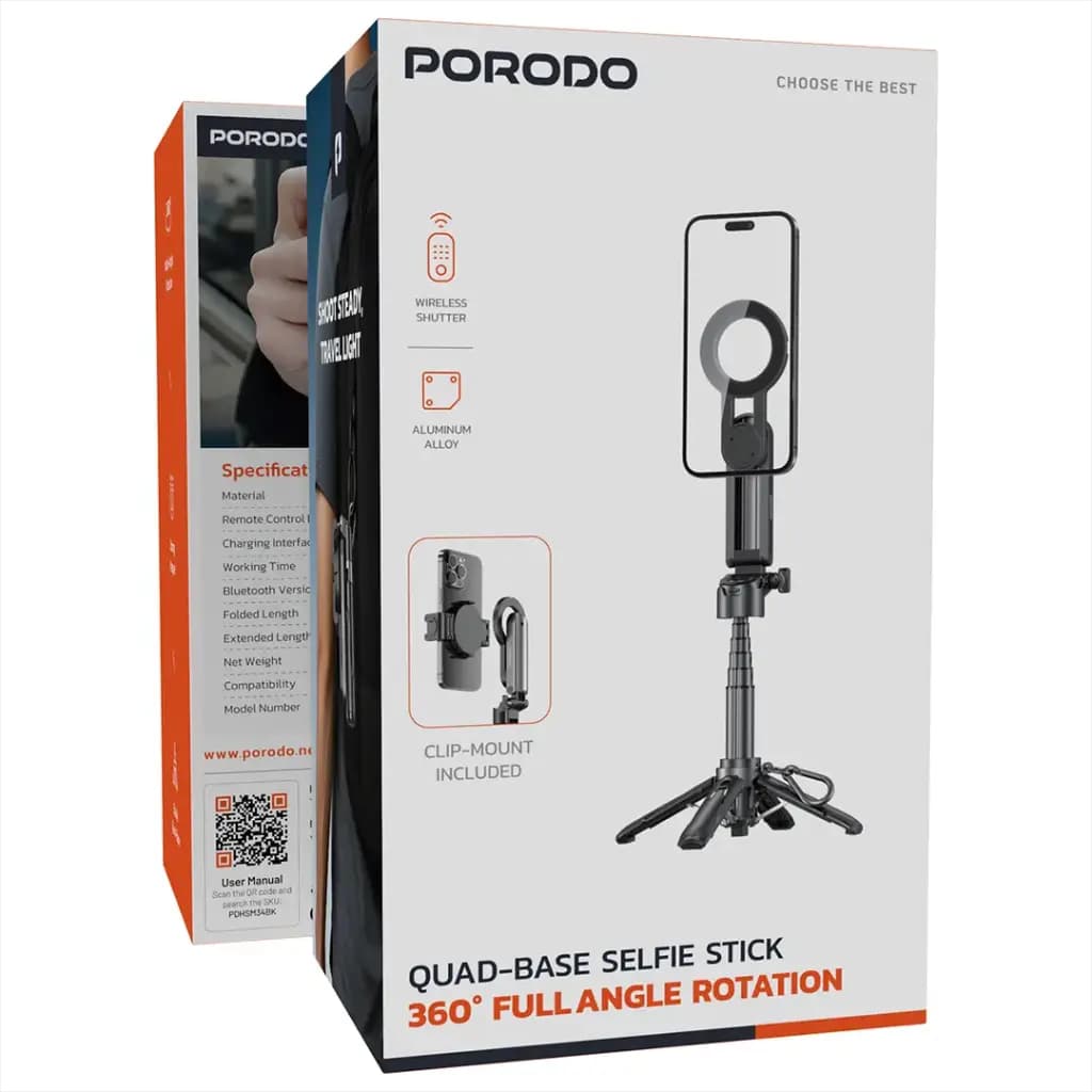 Porodo Quad Base Selfie Stick Handheld Camera Grip