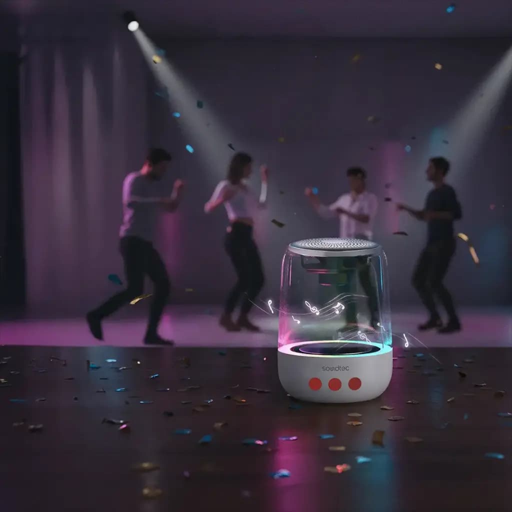 Porodo Soundtec Crystal-Glow Mini Bluetooth Speaker with TWS Pairing | Hands-Free Calls