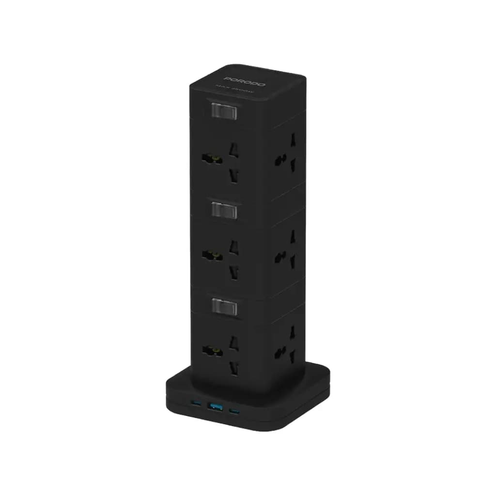 Porodo Three-Story 12AC Power Hub With USB-C PD & Quick Charge 3.0