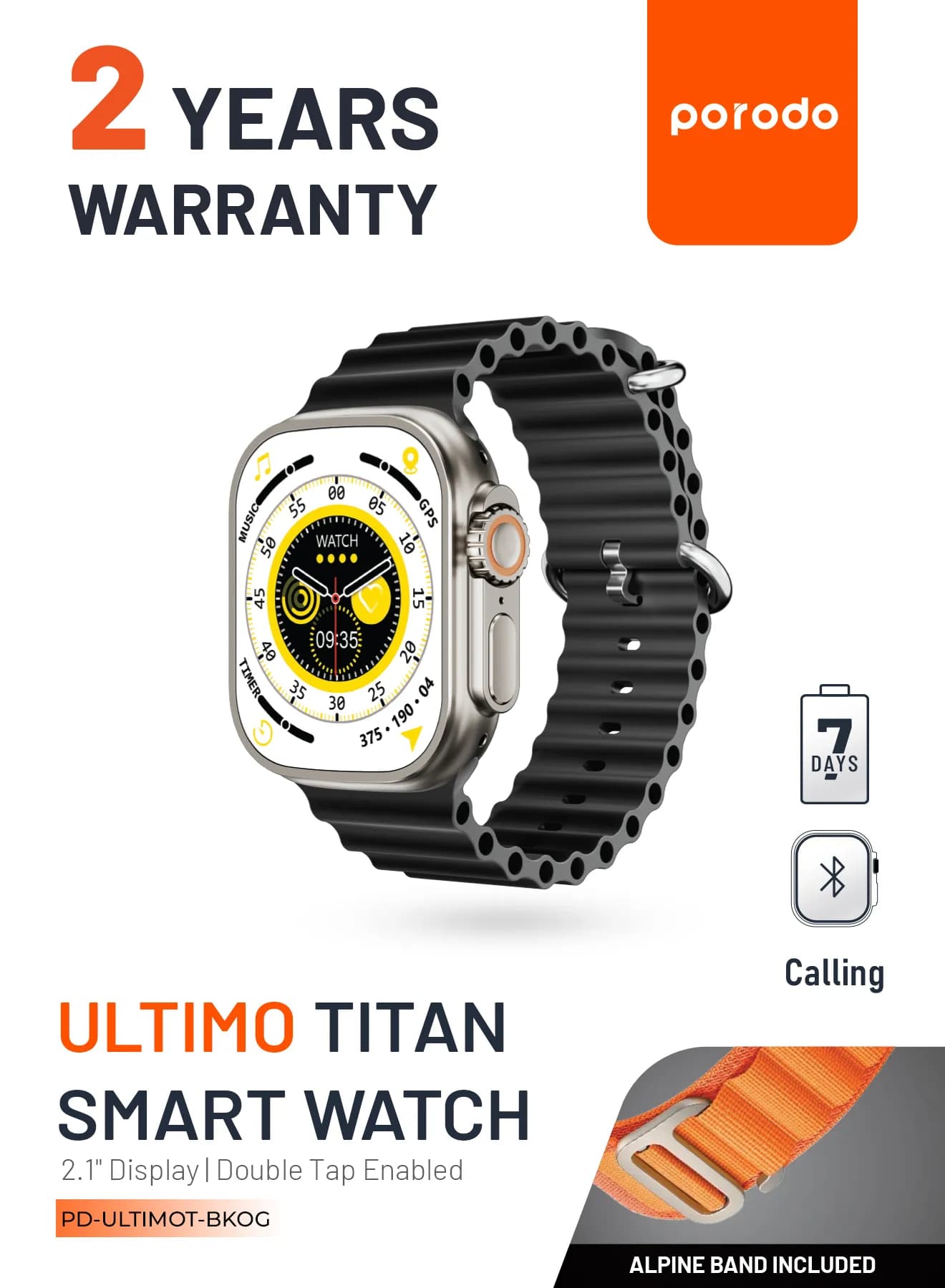 Porodo Ultimo Titan Smart Watch - Double Tap Function