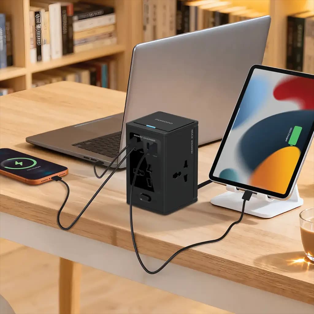 Porodo Universal GaN Multi-Port Cube Adapter with 4 AC Sockets