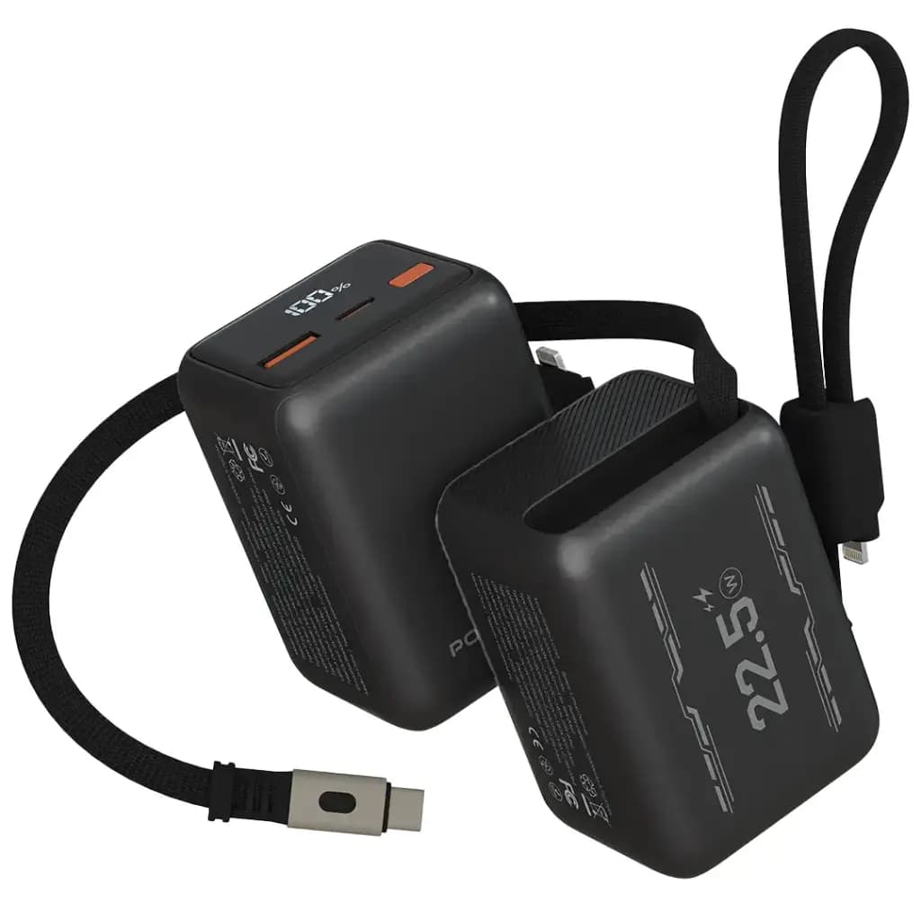 Porodo Voltra 10000mAh Power Bank with Retractable Type-C Cable