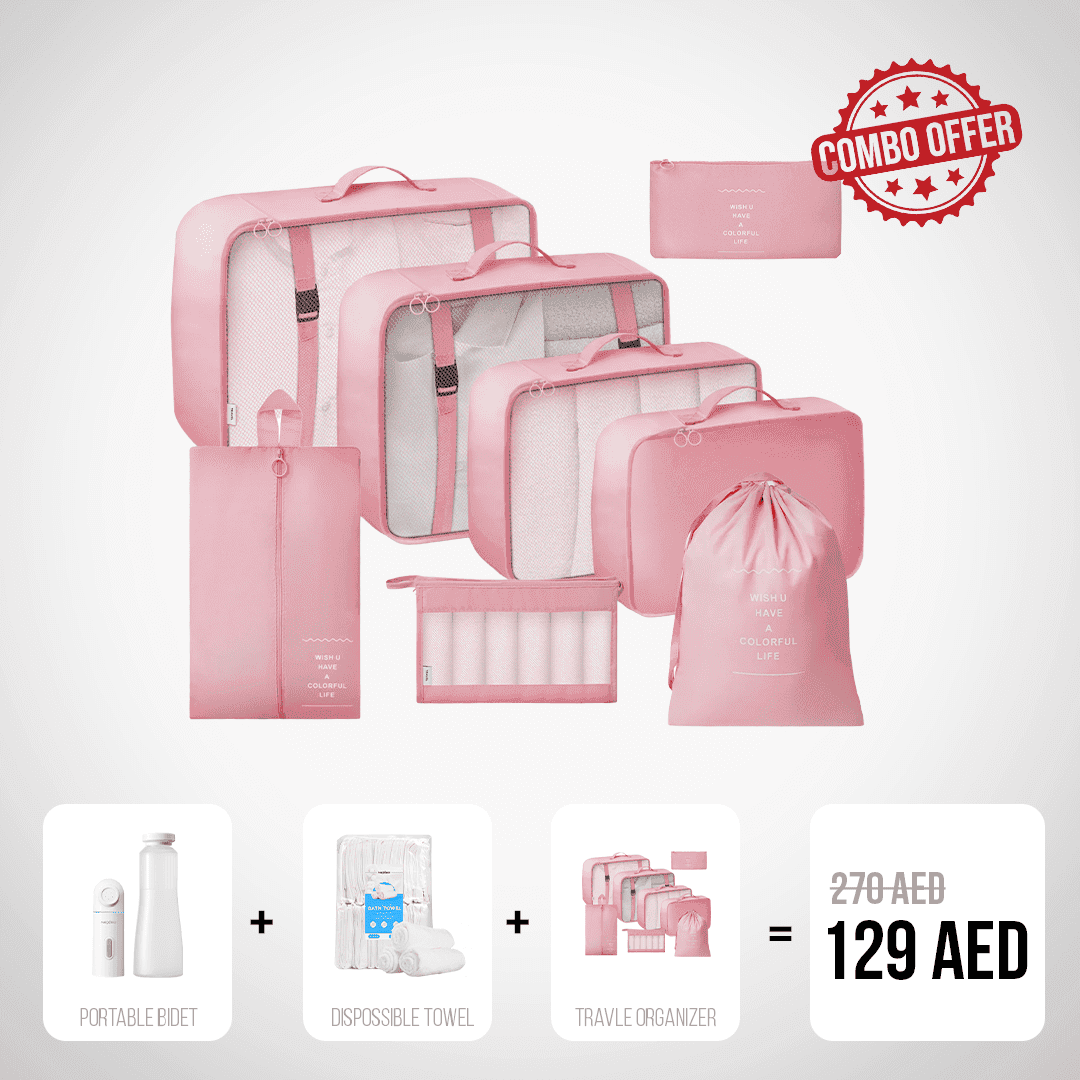 Travel Organizer Set with Portable Bidet & Disposable Towels Combo