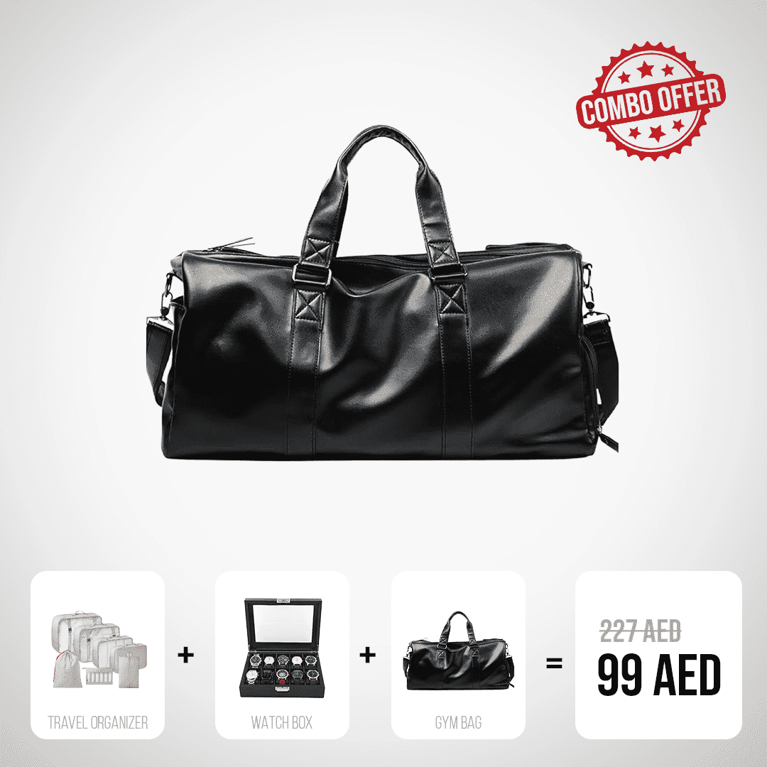 Black Faux Leather Gym Bag Combo Set