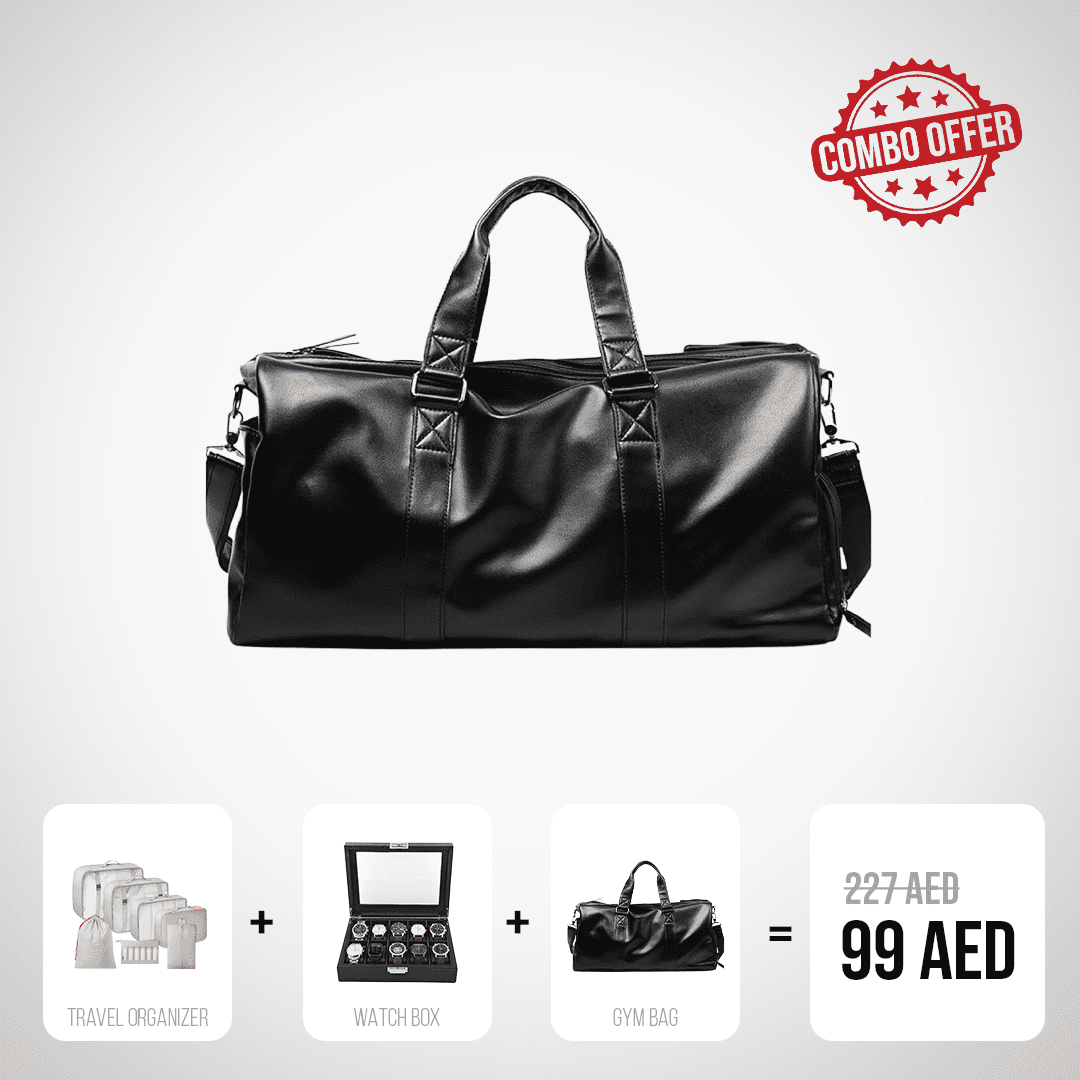 Black Faux Leather Gym Bag Combo Set