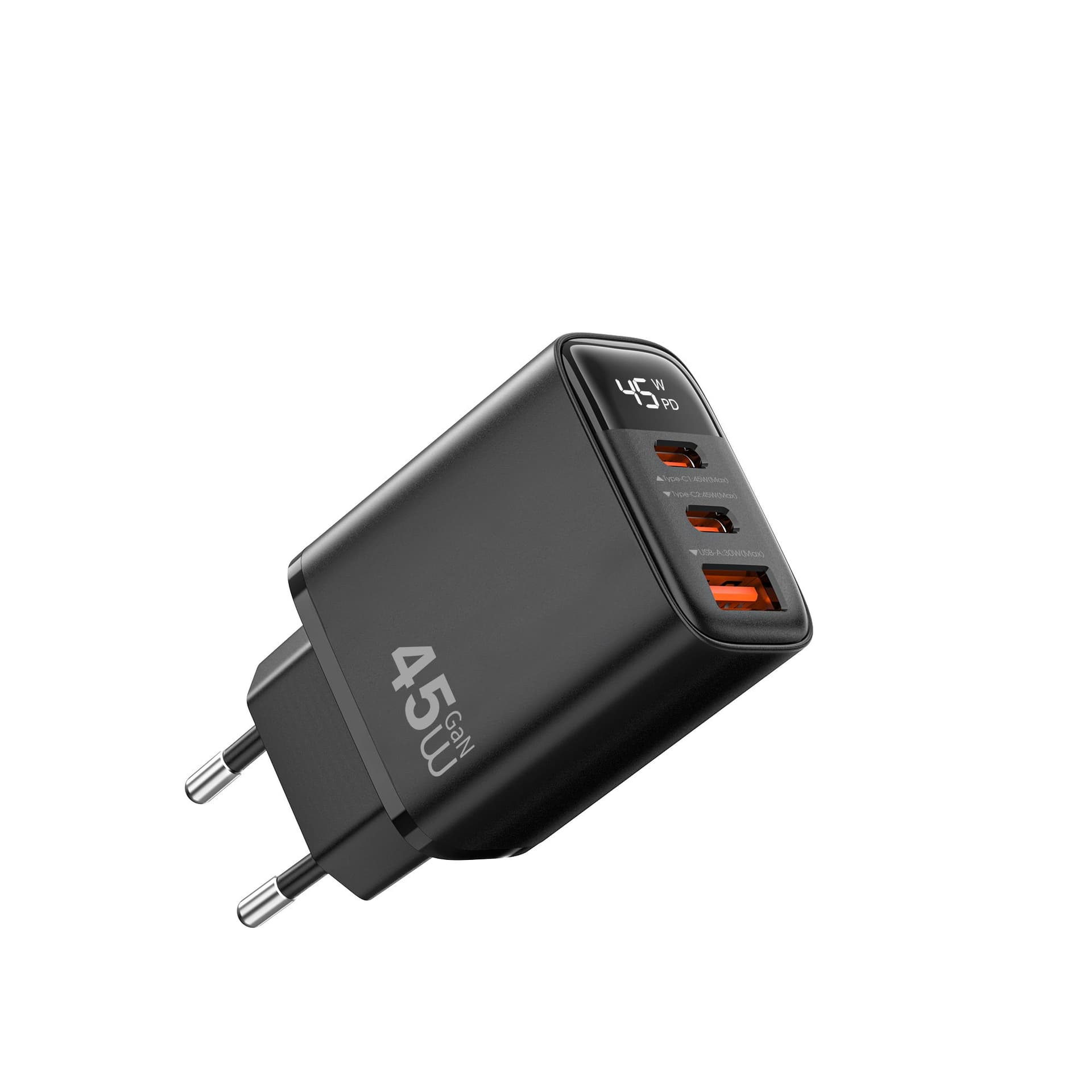 WI-G011 Firefly 45W Digital Display Charger USB and Type-C Ports - Black