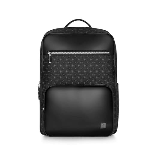 Black Patterned Backpack with Front Pockets