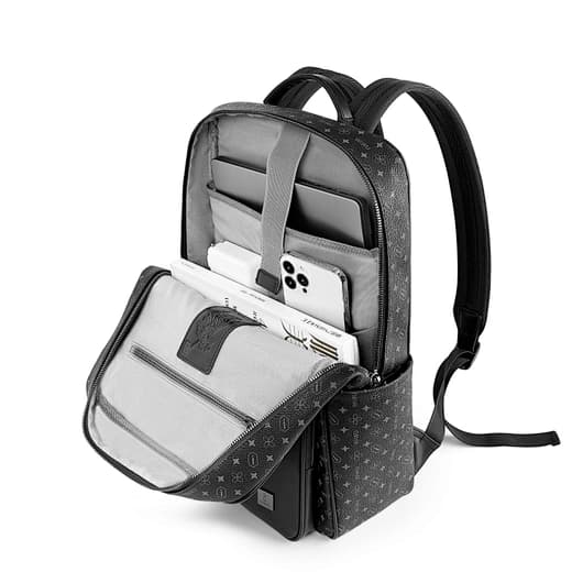 Black Patterned Backpack with Front Pockets