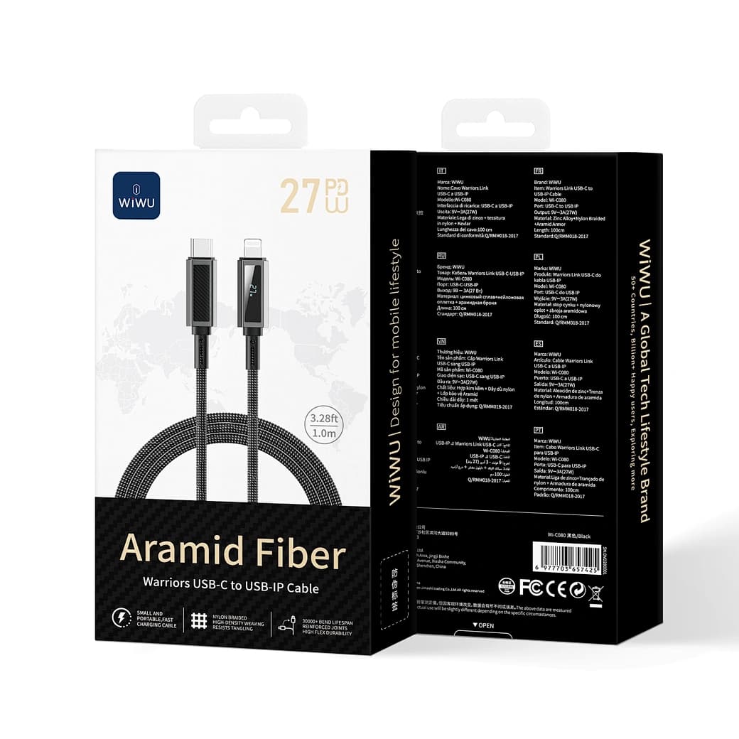 Braided USB-C to Lightning Charging Cable with LED Display