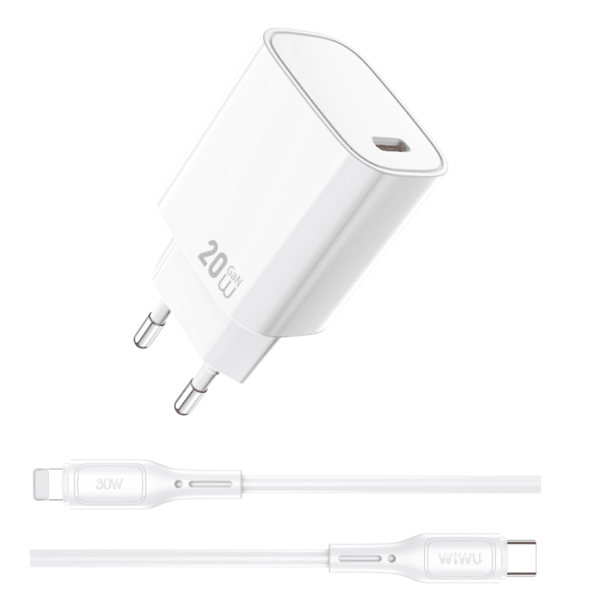 WiWU WI-G007 20W GaN USB-C Charger with USB-C to Lightning Cable