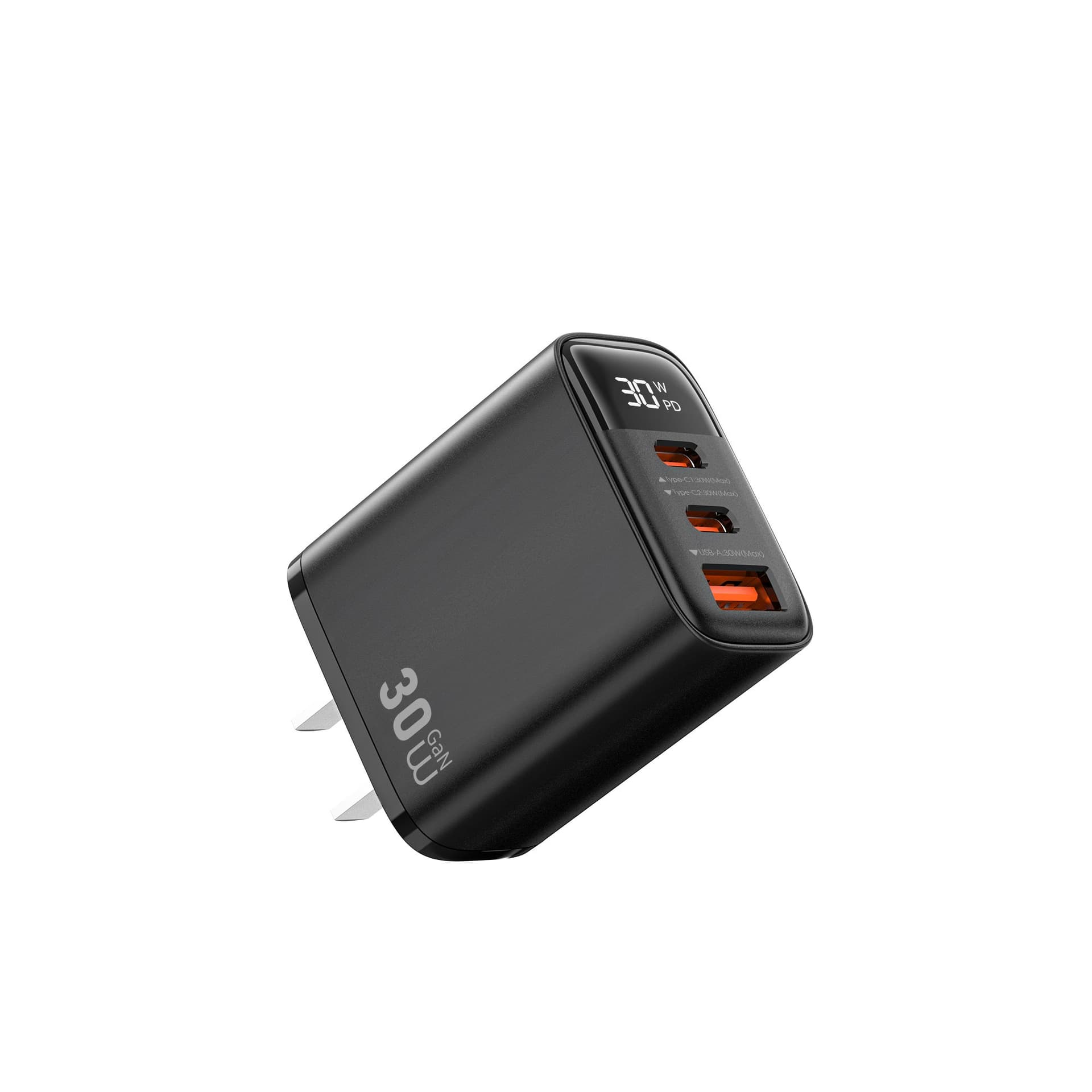 WiWU WI-G010 Fireply 30W Digital Display Charger with USB & Type-C Ports