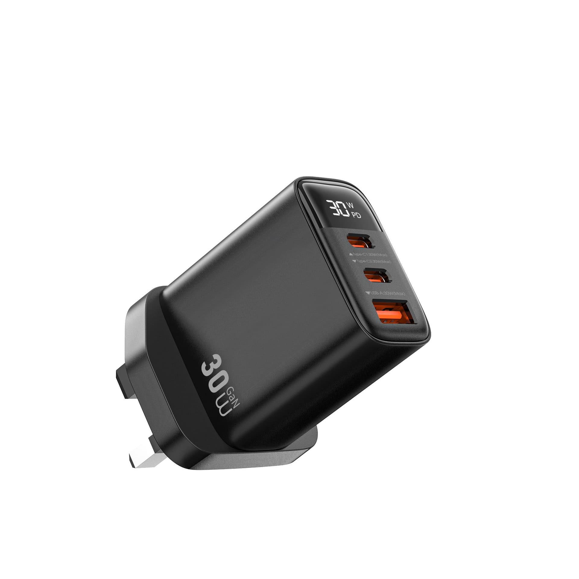 WiWU WI-G010 Fireply 30W Digital Display Charger with USB & Type-C Ports