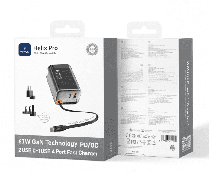 WiWU WI-G020 Helix 67W GaN Fast Charger - Black